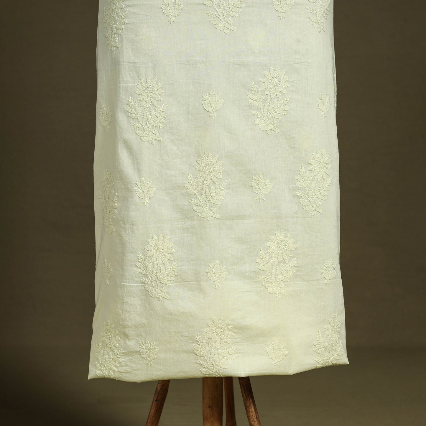 Yellow Hand Embroidery Mul Cotton Chikankari Kurta Material