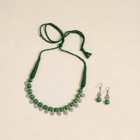 Green - german silver wooden beads necklace set 41