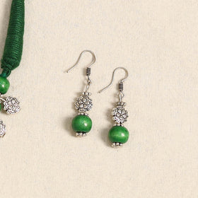 Green - german silver wooden beads necklace set 41