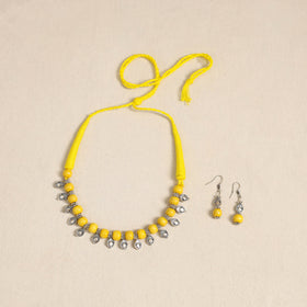 Yellow - german silver wooden beads necklace set 37