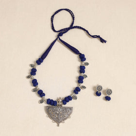 Blue - german silver thread beads necklace set 34