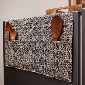 Beige Kalamkari Block Printed Fridge Top Cover with Handle Cover