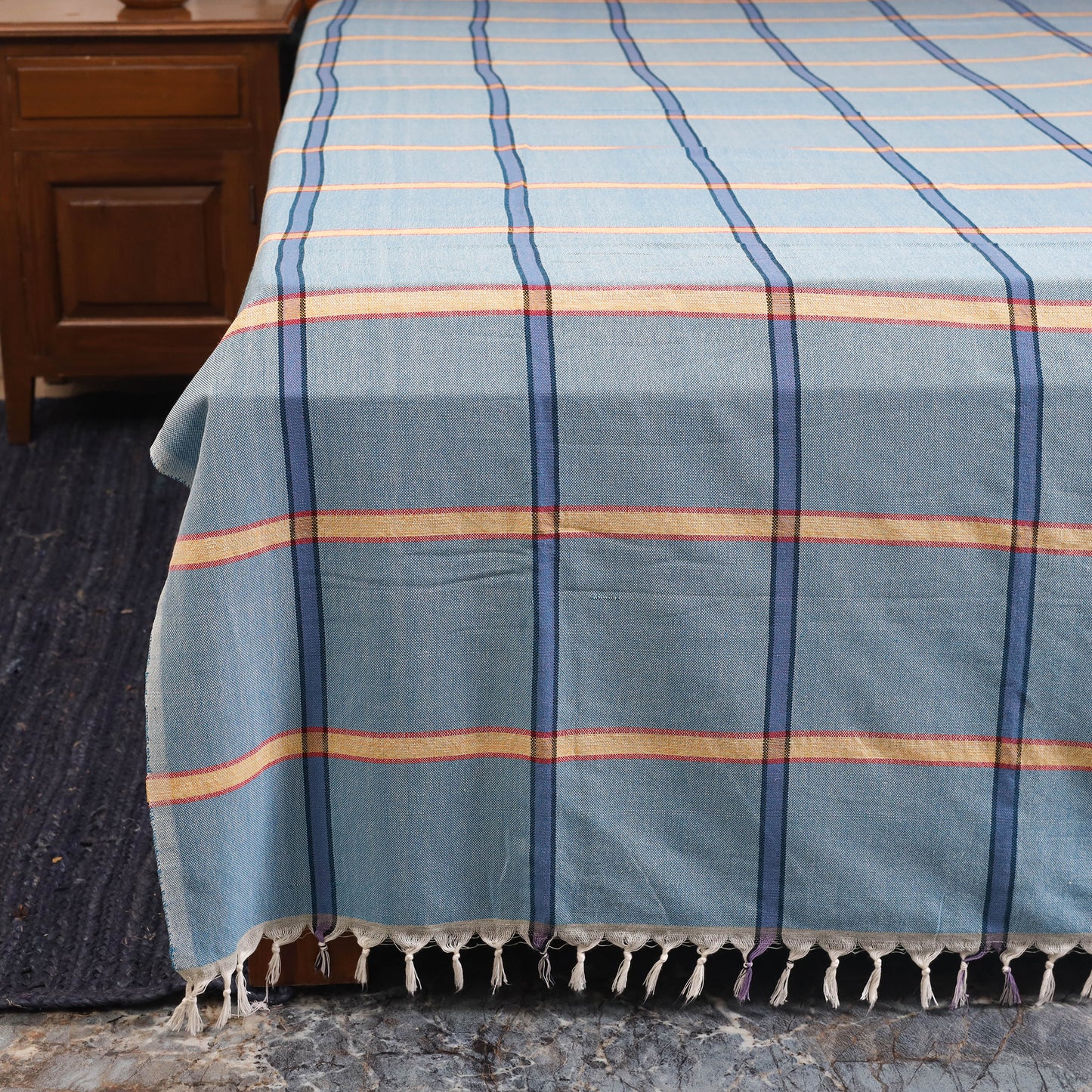 Blue - double handloom cotton bed sheet (108 x 90 in) 63