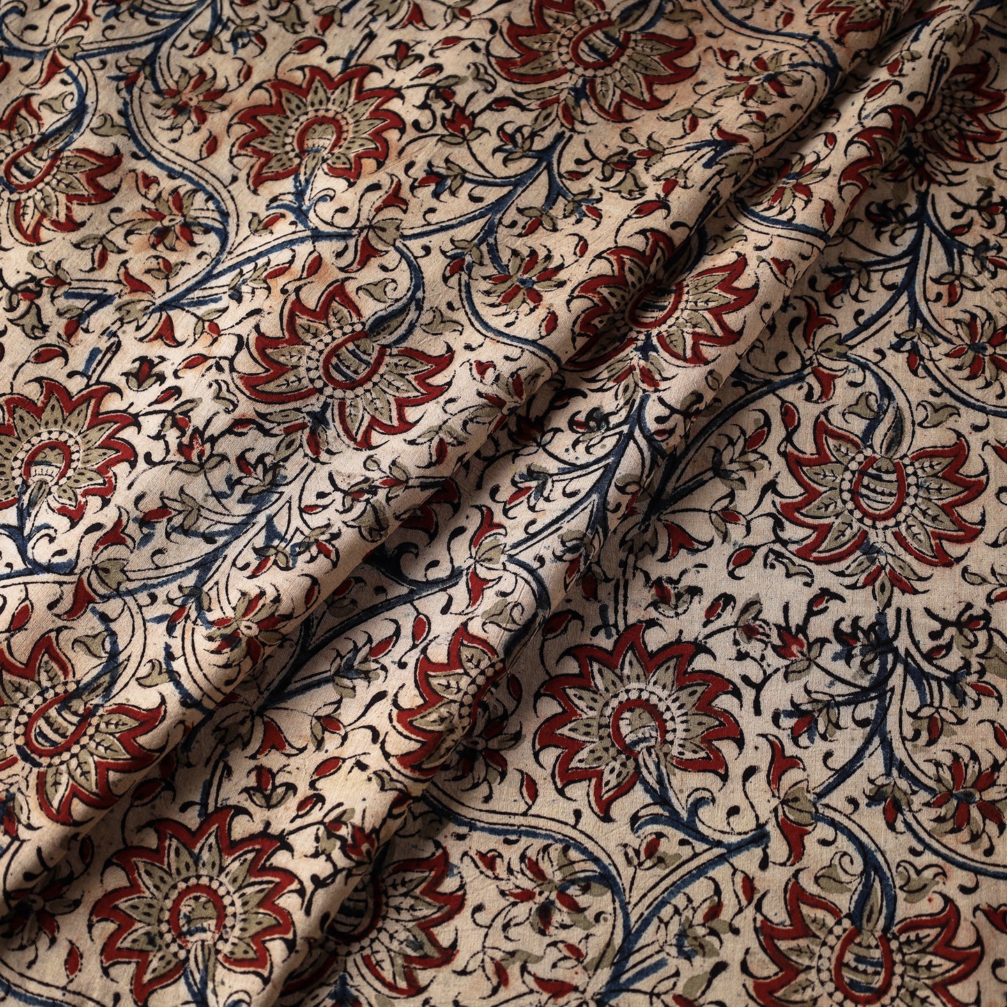 Multicolor Block Print Cotton Kalamkari Fabric
