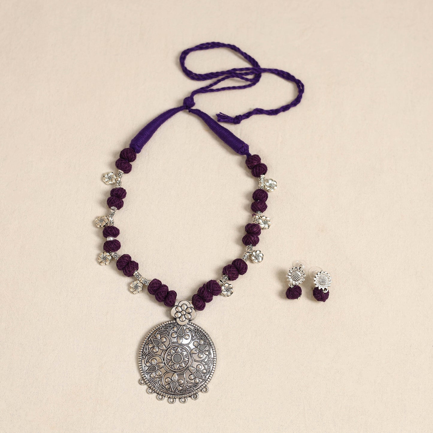 Purple - german silver thread beads necklace set 32