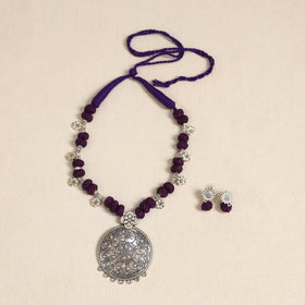 Purple - german silver thread beads necklace set 32
