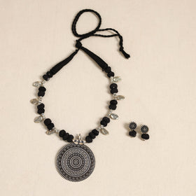 Black - german silver thread beads necklace set 31