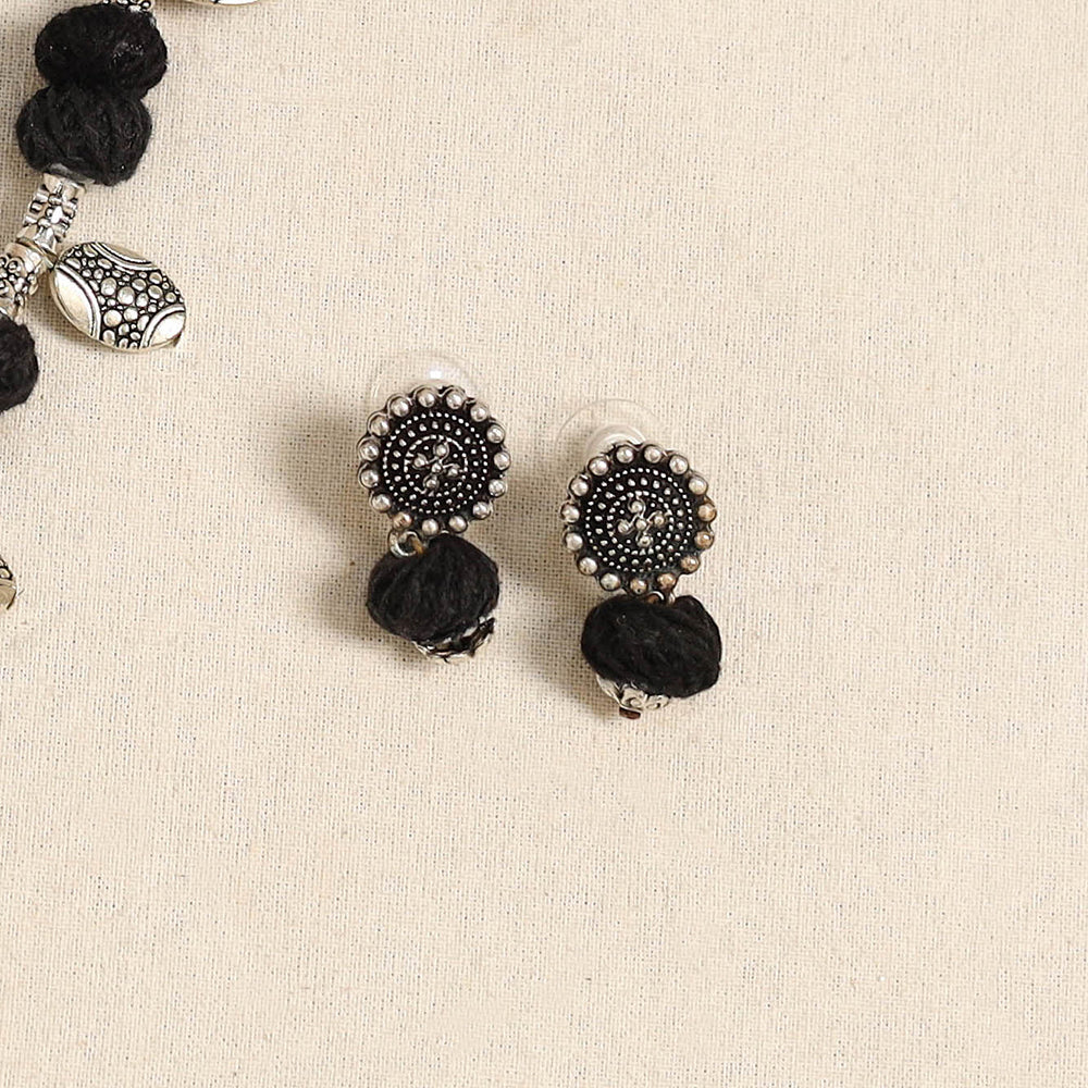 Black - german silver thread beads necklace set 31