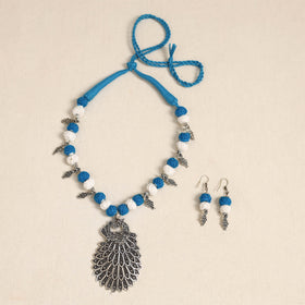 Blue - german silver thread beads necklace set 30