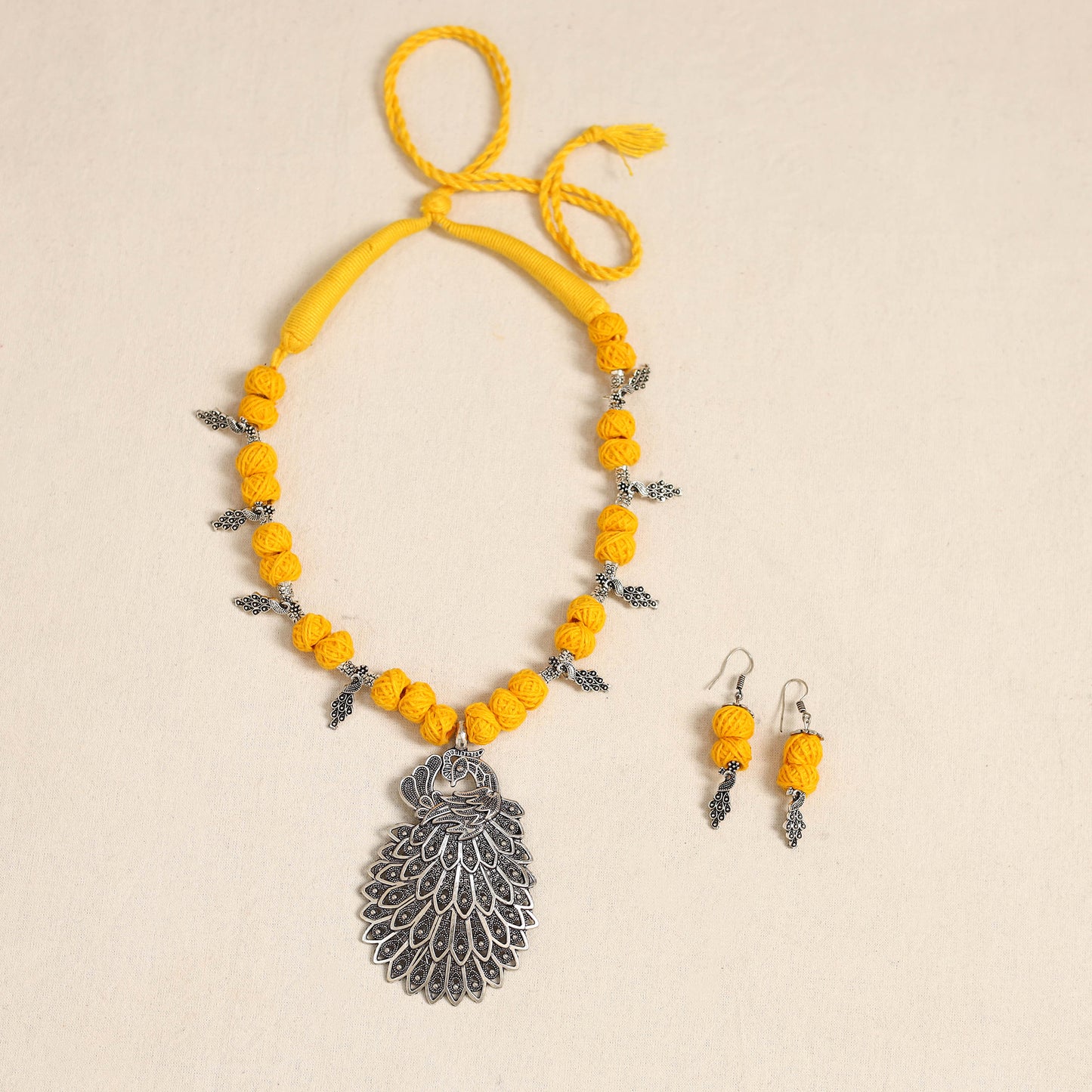 Yellow - german silver thread beads necklace set 29