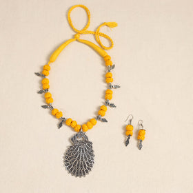 Yellow - german silver thread beads necklace set 29