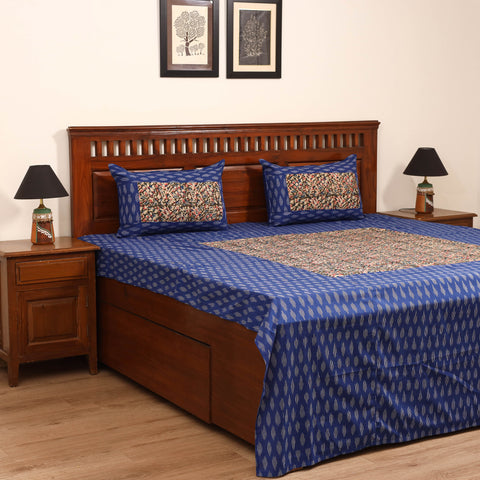 Pochampally Ikat with Kalamkari Patch Cotton Double Bedsheet Set (108 x 90 in) 20