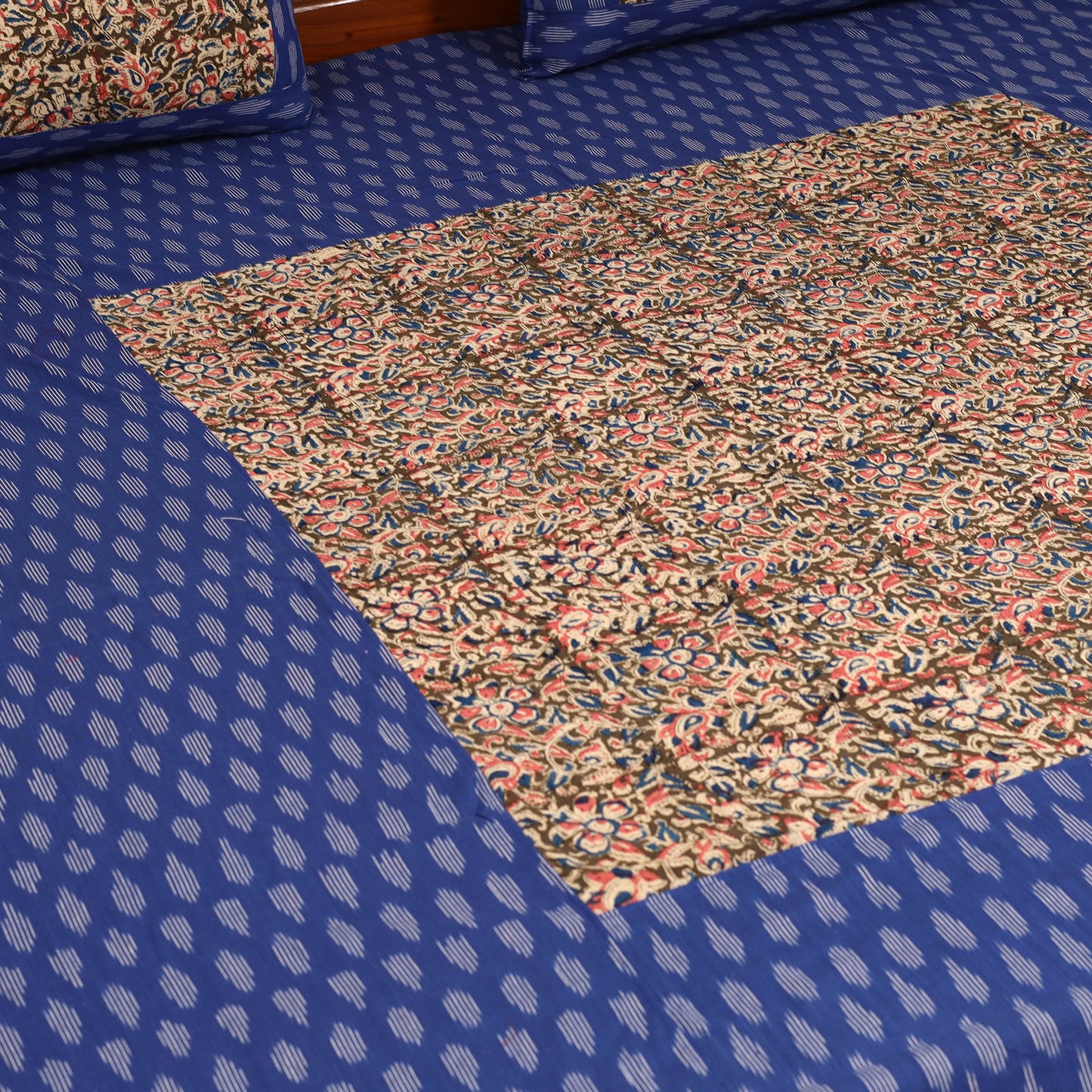 Pochampally Ikat with Kalamkari Patch Cotton Double Bedsheet Set (108 x 90 in) 20