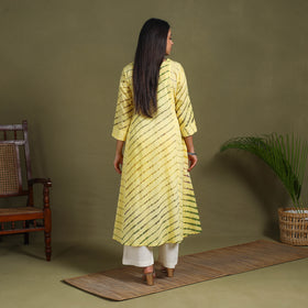 Yellow Tie-Dye Cotton A-Line Leheriya Kurta