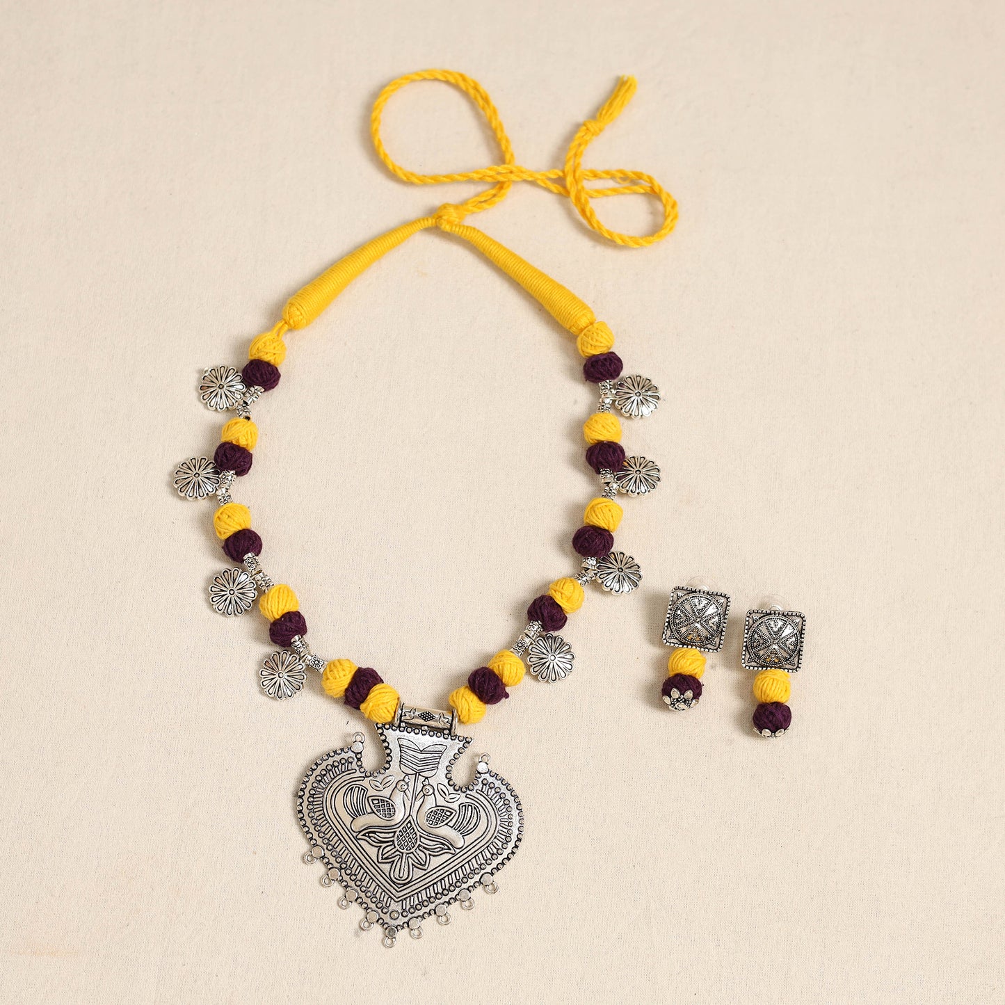 Yellow - german silver thread beads necklace set 28