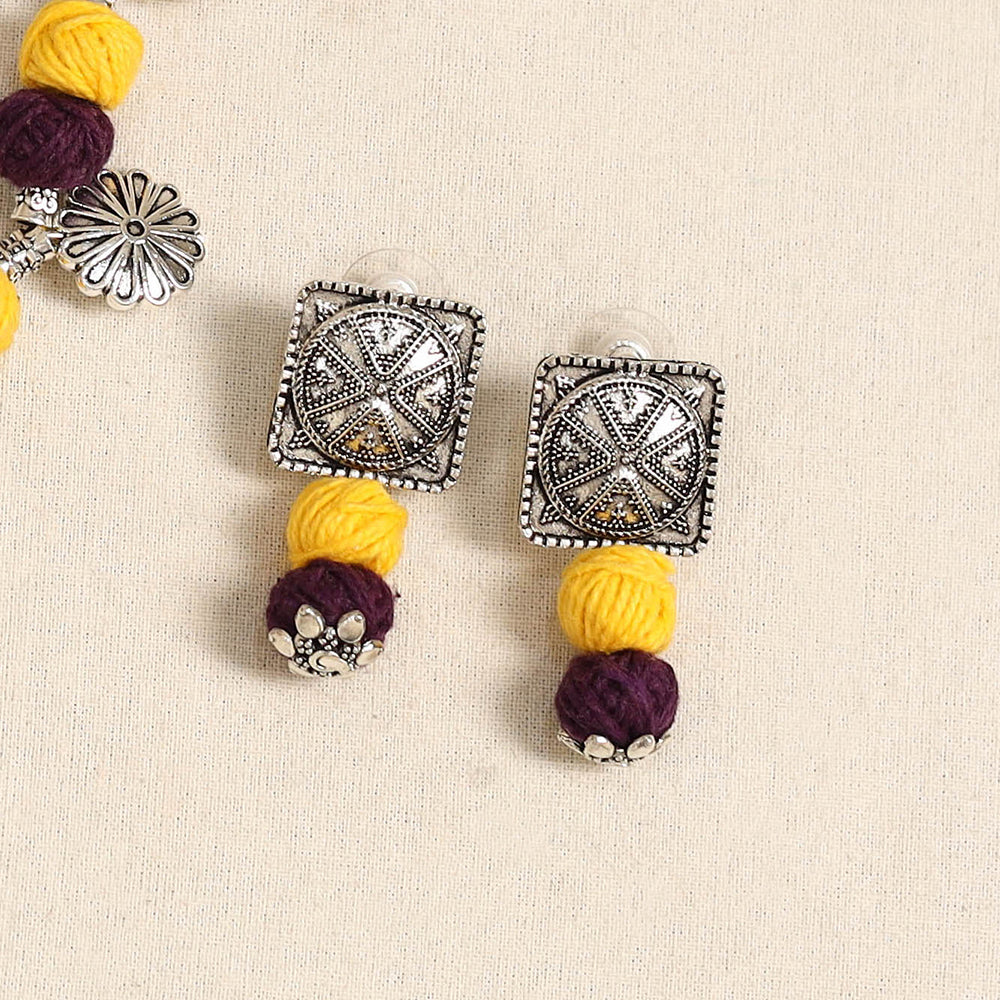 Yellow - german silver thread beads necklace set 28