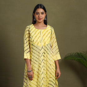 Yellow Tie-Dye Cotton A-Line Leheriya Kurta