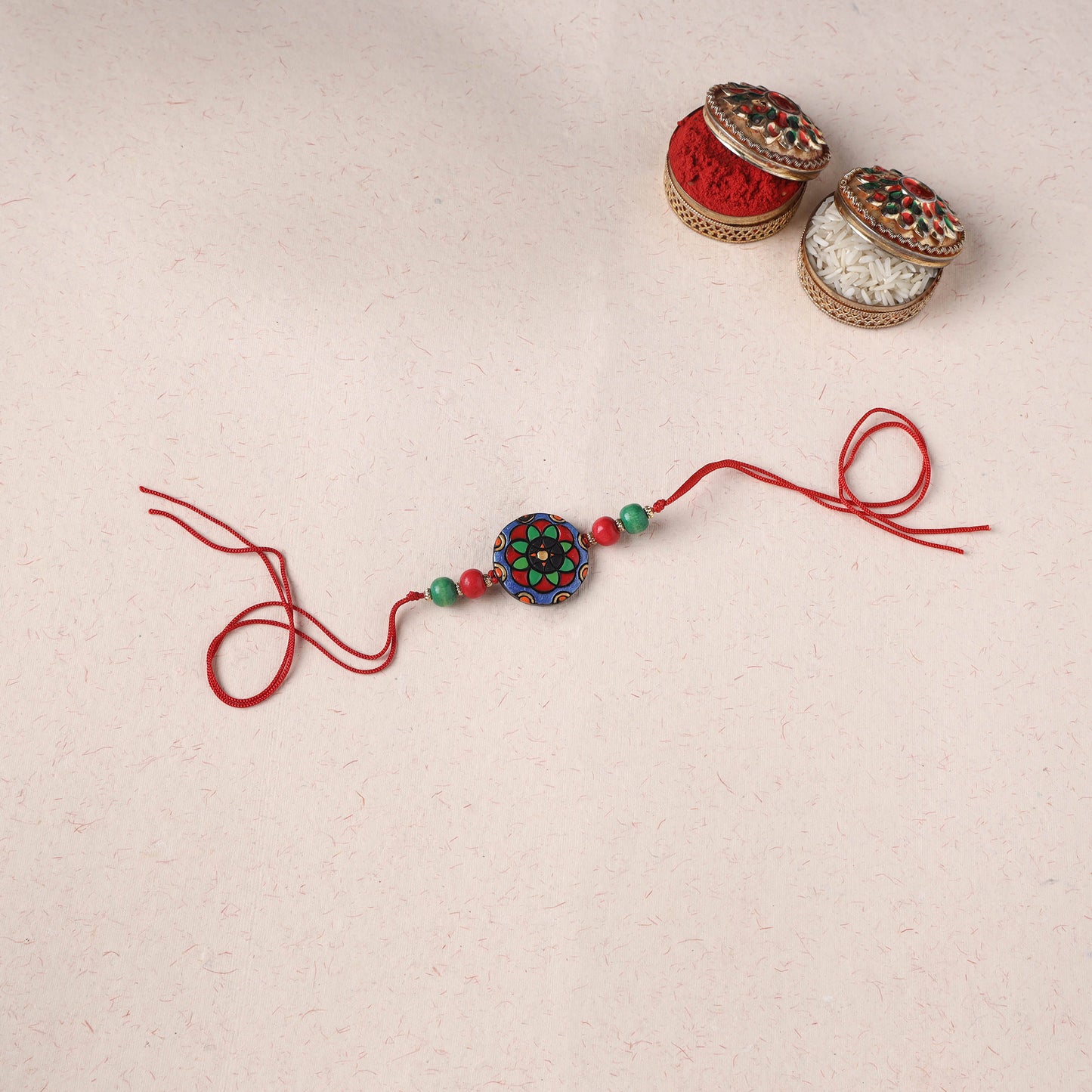 Multicolor - Flower Bishnupur Handpainted Terracotta Rakhi 32
