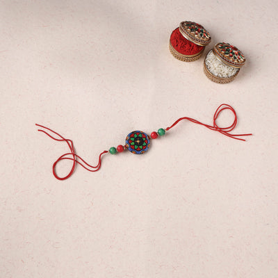 Multicolor - Flower Bishnupur Handpainted Terracotta Rakhi 32