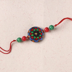 Multicolor - Flower Bishnupur Handpainted Terracotta Rakhi 32
