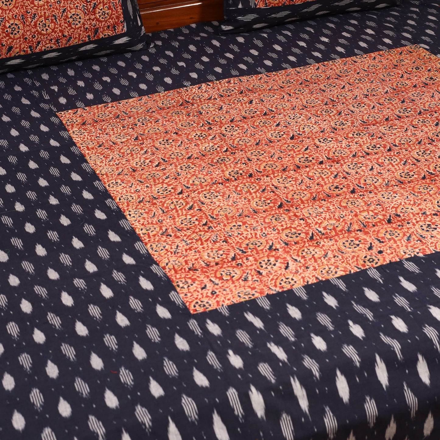 Pochampally Ikat with Kalamkari Patch Cotton Double Bedsheet Set (108 x 90 in) 21