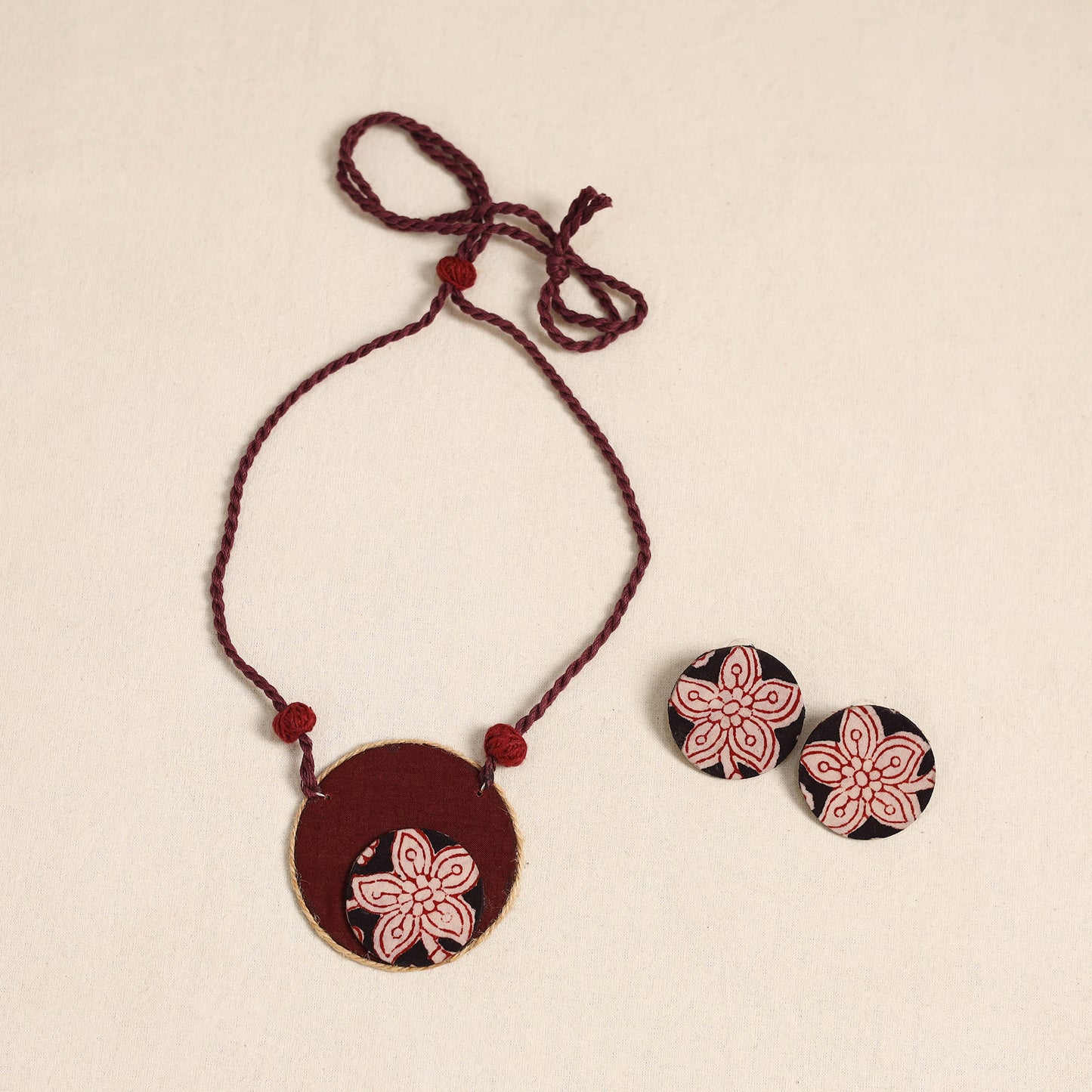 Maroon - handmade fabart necklace set 26 - handcrafted