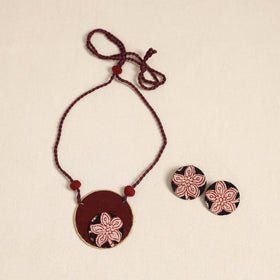 Maroon - handmade fabart necklace set 26 - handcrafted