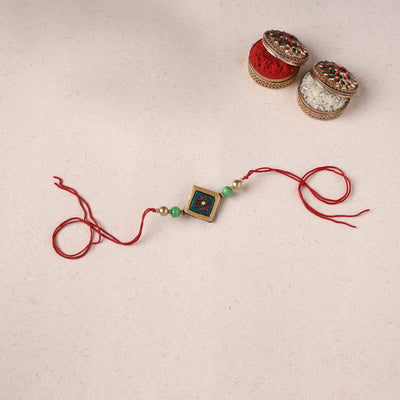 Green - Bishnupur Handpainted Terracotta Rakhi 35