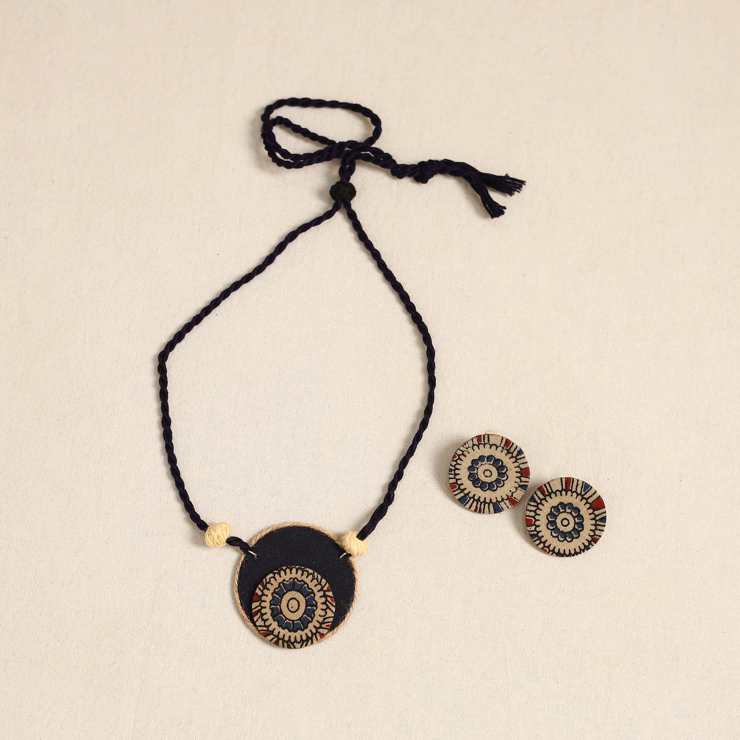 Beige - handmade fabart necklace set 24 - handcrafted