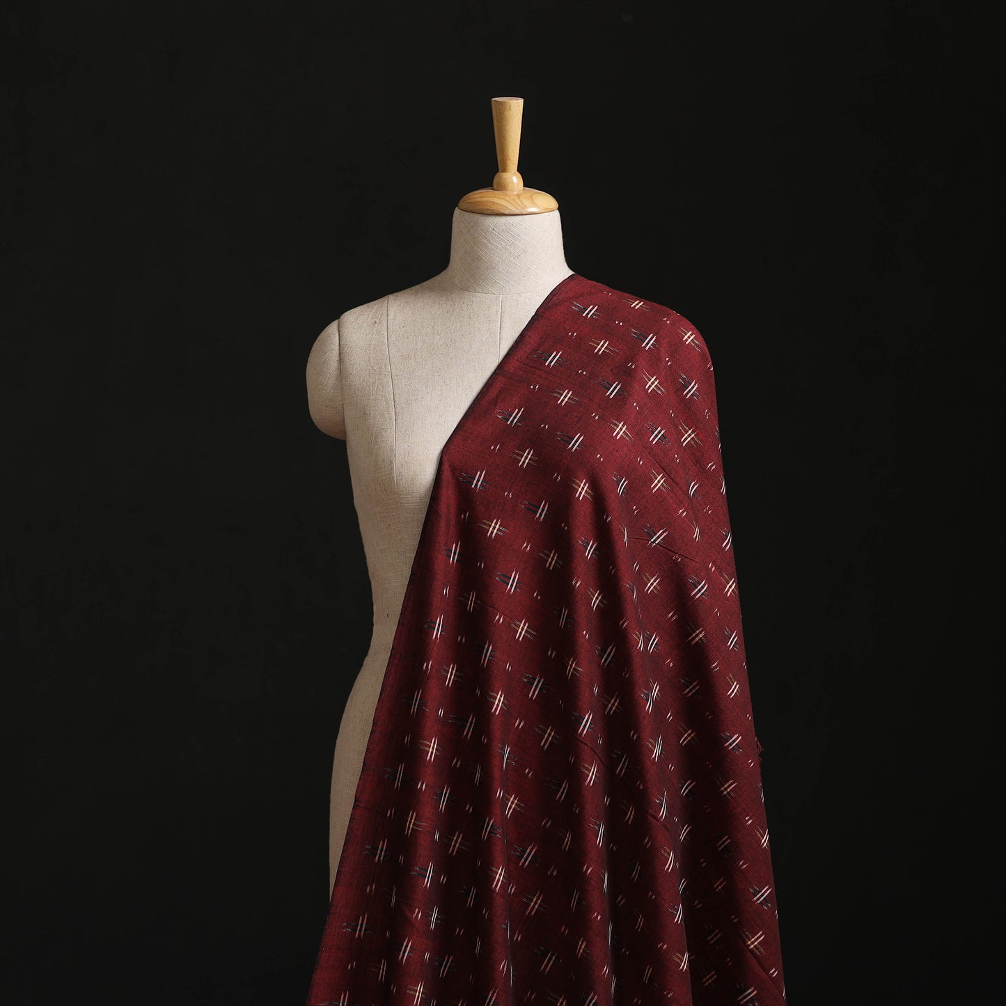 Maroon - Pochampally Double Ikat Cotton Fabric 05