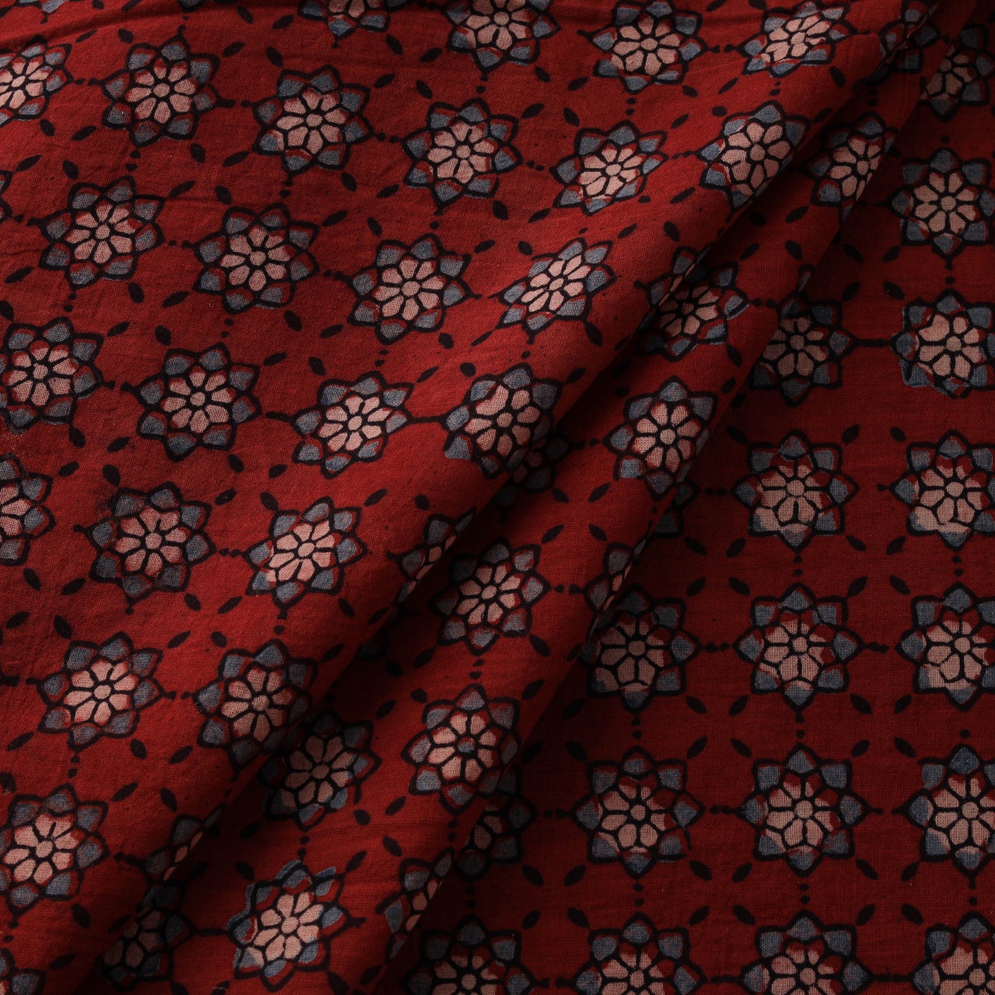 Ajrakh Hand Block Print Natural Dyed Pure Mul Cotton Fabric 01