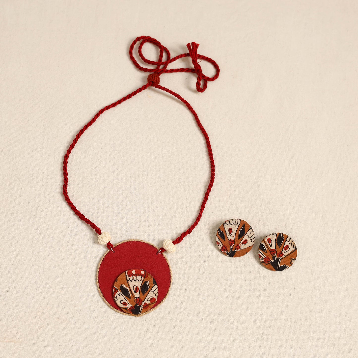 Red - handmade fabart necklace set 21 - handcrafted