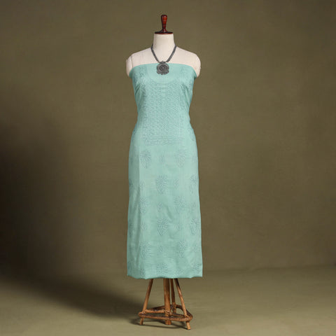 Green - hand embroidery mul cotton chikankari unstitched