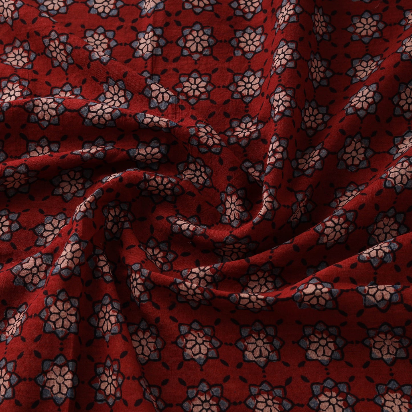 Ajrakh Hand Block Print Natural Dyed Pure Mul Cotton Fabric 01