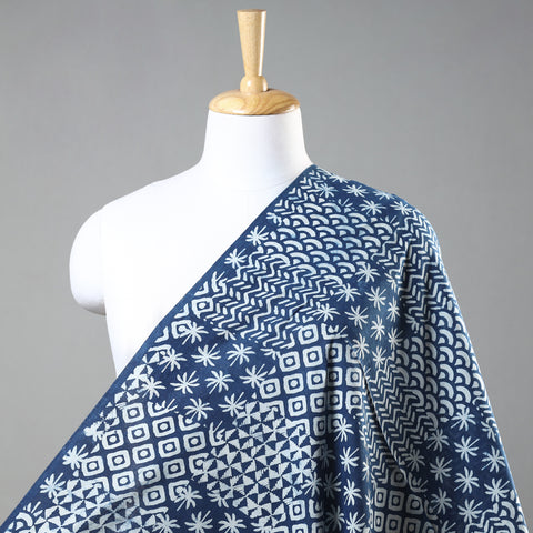 Blue - Indigo Dabu Hand Block Printed Cotton Fabric