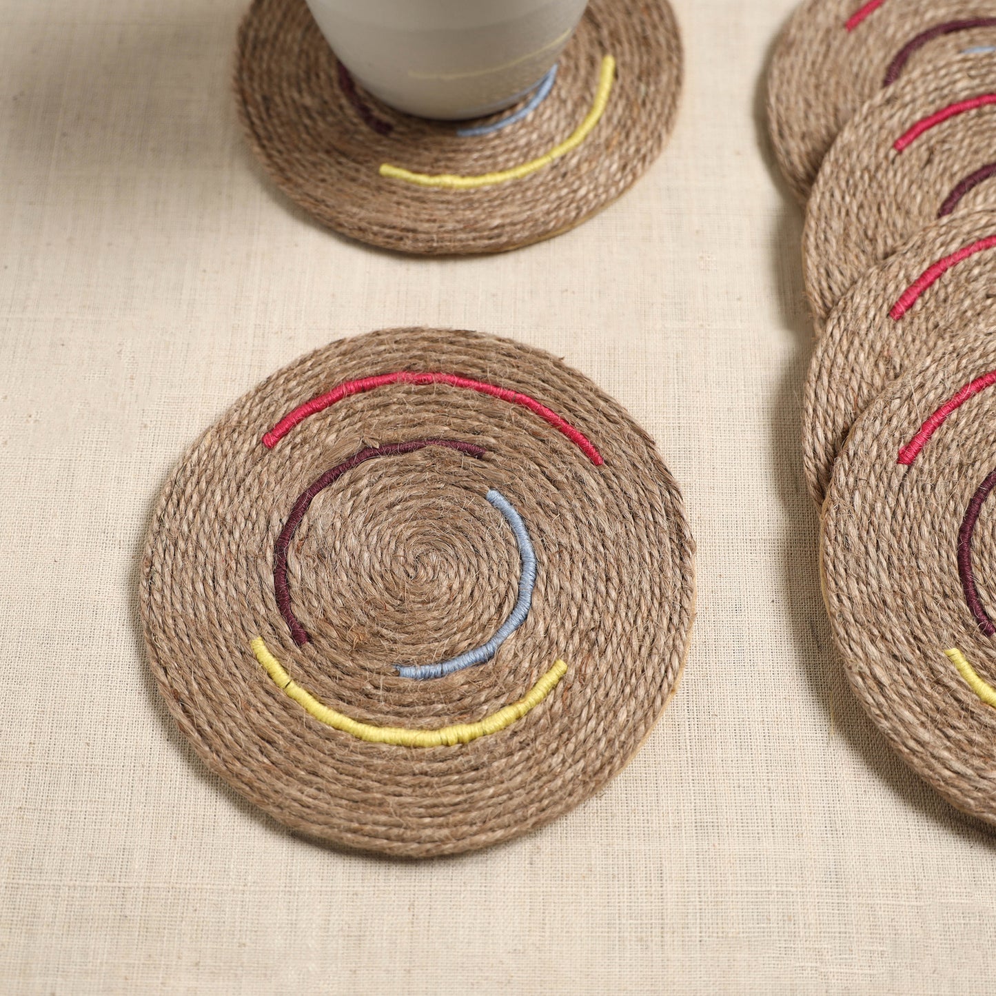 Jute Handcrafted Round Coaster (Set of 6) 06