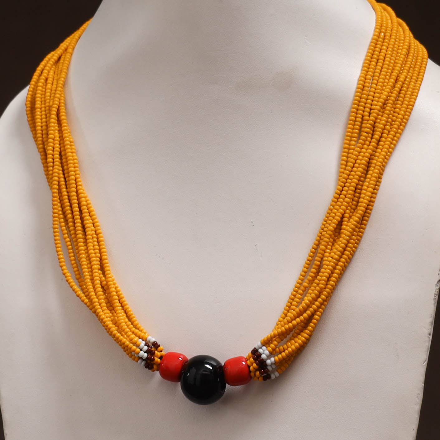 Yellow - Bead Work Handmade Baiga Tribal Moonga Dana Necklace 10