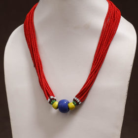 Red - Bead Work Handmade Baiga Tribal Moonga Dana Necklace 01