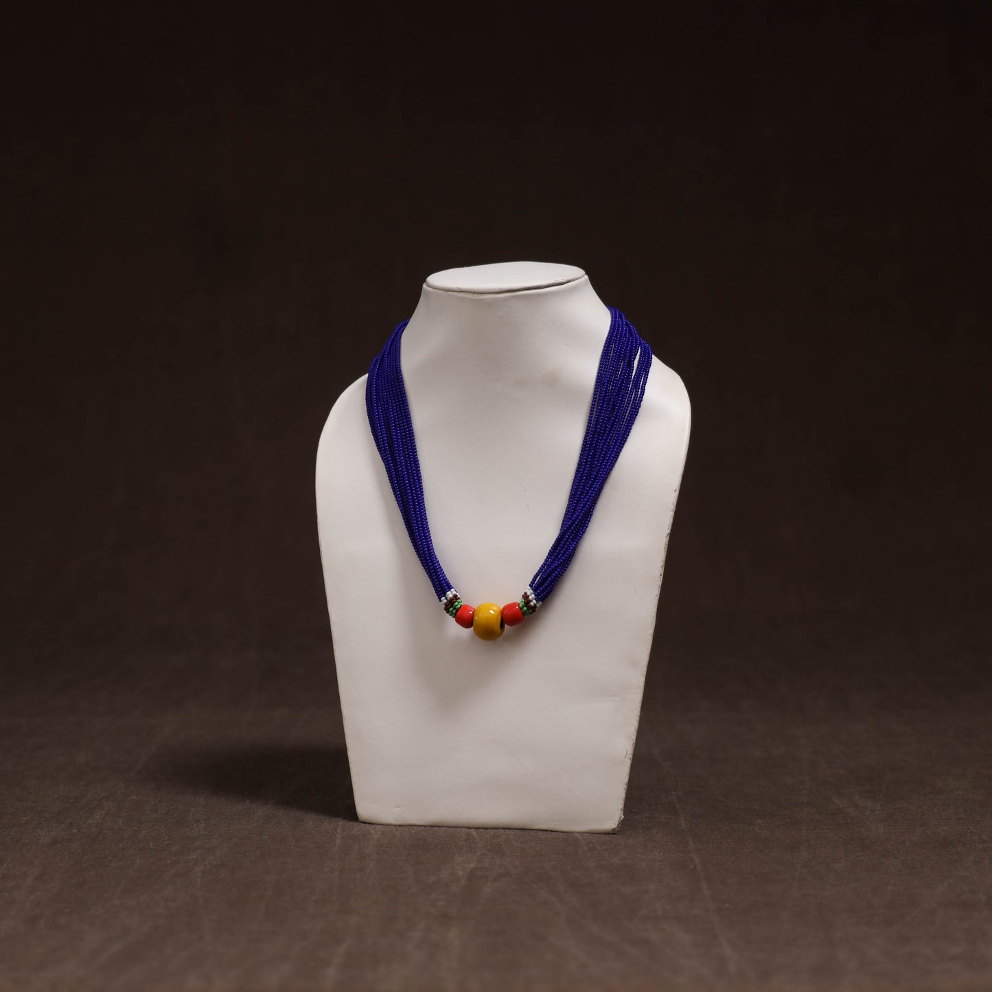 Blue - Bead Work Handmade Baiga Tribal Moonga Dana Necklace 02