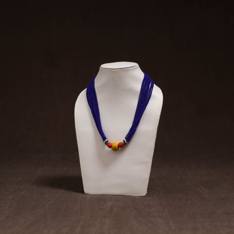 Blue - Bead Work Handmade Baiga Tribal Moonga Dana Necklace 02