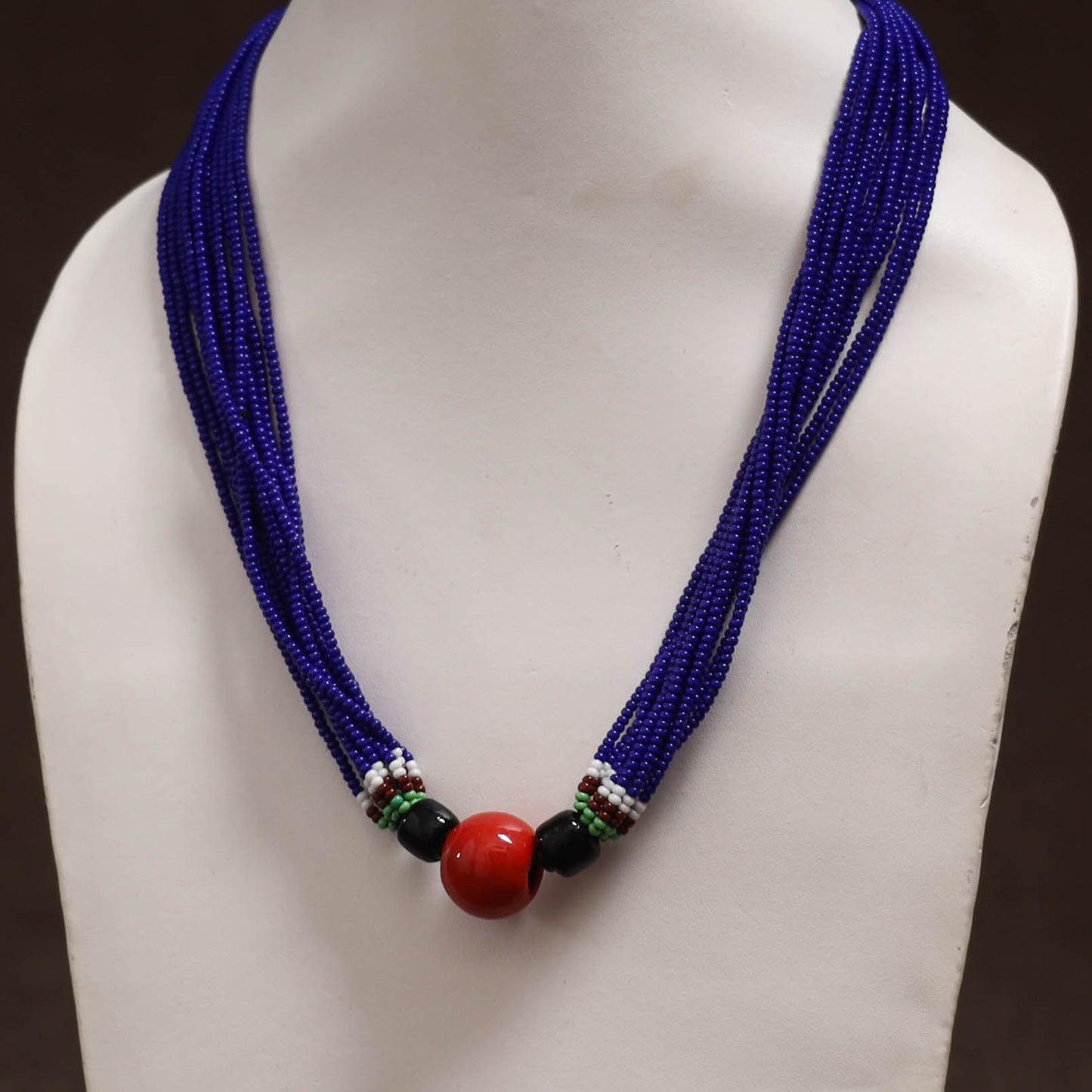 Blue - Bead Work Handmade Baiga Tribal Moonga Dana Necklace 04