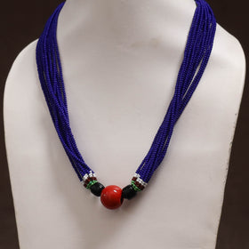 Blue - Bead Work Handmade Baiga Tribal Moonga Dana Necklace 04