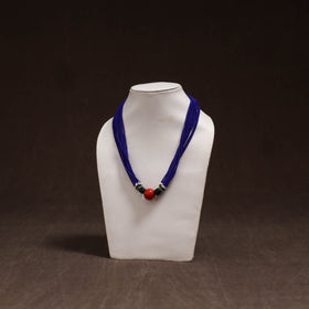Blue - Bead Work Handmade Baiga Tribal Moonga Dana Necklace 04
