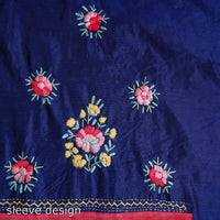 Blue - 3pc Hand Embroidery Chanderi Silk Phulkari Dress Material 91