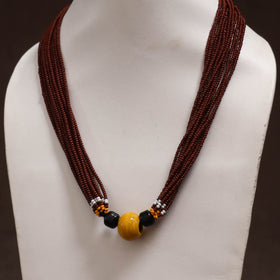 Maroon - Bead Work Handmade Baiga Tribal Moonga Dana Necklace 06