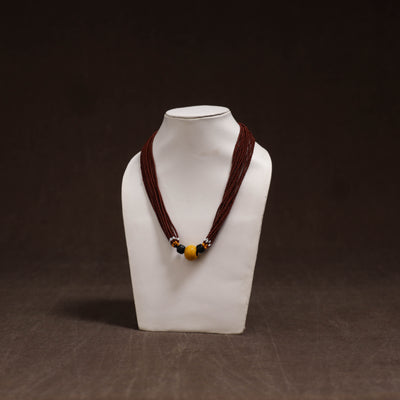 Maroon - Bead Work Handmade Baiga Tribal Moonga Dana Necklace 06