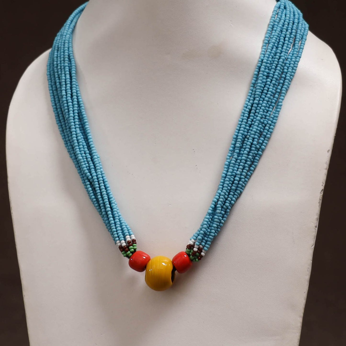 Blue - Bead Work Handmade Baiga Tribal Moonga Dana Necklace 07