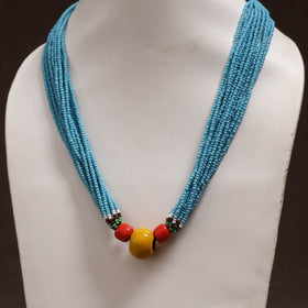 Blue - Bead Work Handmade Baiga Tribal Moonga Dana Necklace 07