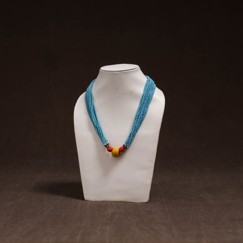 Blue - Bead Work Handmade Baiga Tribal Moonga Dana Necklace 07