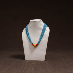 Blue - Bead Work Handmade Baiga Tribal Moonga Dana Necklace 07